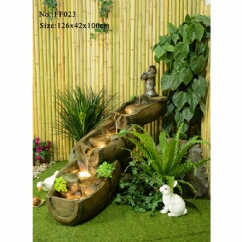 Garden Yard Wood Natural Waterfall with Plants Water Fountain Outdoor Fountain