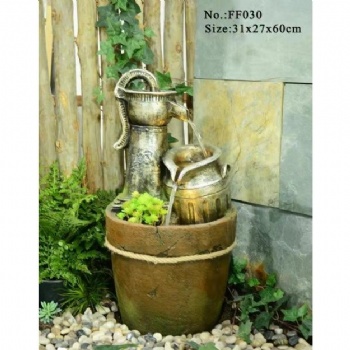 3-Tier Metal Bucket Hemp Rope Garden Decoration Resin Water Fountain Waterfall