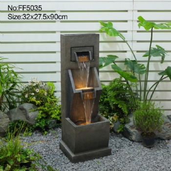 35.4H Water Fountain Outdoor with LED 2 Tiered Garden Waterfall